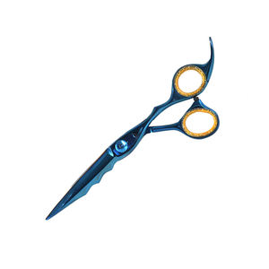 Tijera de corte de pelo de peluquero de lujo, tijera de corte de hoja afilada de acero inoxidable con revestimiento azul con reposapiés y anillo de goma - Product Image 4