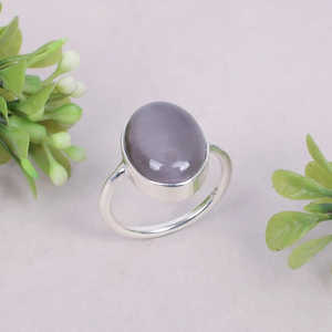 Anillo de plata de ley 92,5 con piedra preciosa de ojo de gato gris natural 16x12mm Tamaño de piedra 4,39mm Peso - Product Image 6