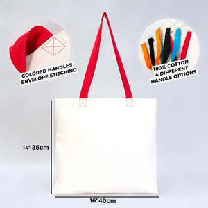 Cotton Tote Bag with Red Handles 16 14 (40 35 Cm) Solid Red <b>Color</b> - Product Image 2