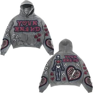 Sweats à capuche d'hiver délavés à l'acide personnalisés de haute qualité pour hommes vente en gros de nouveaux sweats à capuche solides brodés et respirants - Product Image 1