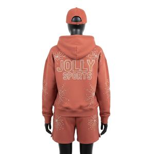 Ensemble court à capuche pour femme en coton et polyester molletonné avec logo en strass thermocollés – Ensemble sweat à capuche et short 100 % coton pour femme - Product Image 2