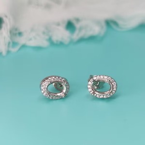 Sólido 925 plata esterlina Halo Oval Pendiente Ajuste Joyería ligera Recuerdo Memorial Joyería al por mayor Componente en blanco - Product Image 3