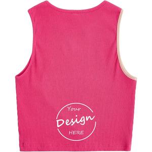 Débardeur court de sport côtelé sans manches décontracté col rond couleur bloc dessin animé doux pour femmes OEM personnalisé de haute qualité - Product Image 3