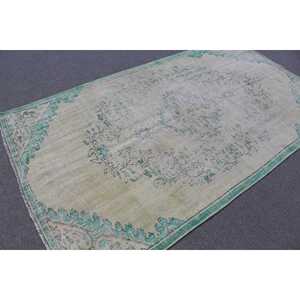 Tapis vintage 4,7x8,4 pieds, tapis turc en laine Ikat vert - Product Image 2