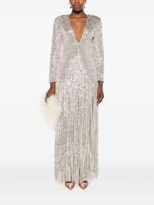 Adultes Robe Solide Sirène Silhouette Chaude Sexy Col V Broderie Découpée Côté Manches Longues Longueur Sol Perle Avant Perlé - Product Image 2