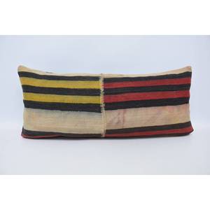 Almohada de refuerzo de lana de 16x36 pulgadas a rayas rojas, antideslizante, ecológica, extraíble, lavable, de lujo, bohemio, Vintage, hoja de planta Floral - Product Image 1