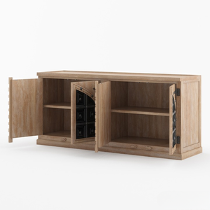 Antique Rustic Solid Teak Wood <b>Sideboard</b> Cabinet Midcentury Arched Doors Iron Accents Handcrafted Eco-Friendly Durable Vintage - Product Image 4