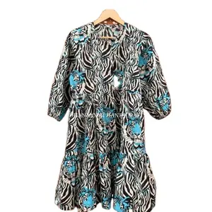 Robe indienne en coton imprimé animal robe d'été personnalisable haut tunique robe pour fête porter femmes cadeau pour elle