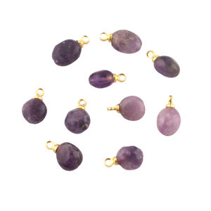 Charming Tumble Smooth Natural Purple Amethyst <b>Pendant</b> Connector Brass Gold Plated Top Drilled Diy Single <b>Bail</b> Supply Connectors - Product Image 1