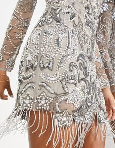 Vestido Mini Largo para Fiesta con Lentejuelas, Cuentas y Perlas Bordadas, Silueta Recta y Cintura Natural - Product Image 3