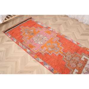 พรมเฮอร์กีวินเทจขนาด 3x12.1 ฟุต ลายดอกไม้สีส้ม พรมขนสัตว์ตุรกี - Product Image 4