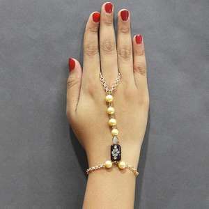 Tip Top <b>Fashions</b> 1502327A Gold-Plated Pearl Body Hand <b>Harness</b> Vintage Diamond Set for Parties Weddings Anniversaries Gifts - Product Image 1