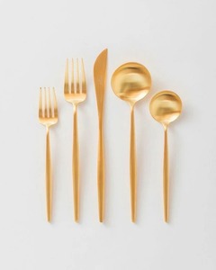 Juego de cubiertos de cabeza redonda con acabado dorado y mango largo, cubiertos elegantes para comedor moderno, boda, fiesta, cocina, servicio esencial - Product Image 3