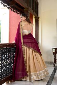 Dernier modèle Tenue de créateur Style moderne Haute demande Kanchipuram Lehenga Choli & Dupatta Zari Travail de tissage Exportateur dans le monde entier - Product Image 2