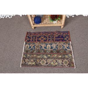 Classique Vintage 1.8 X 2.2ft violet et Beige tapis en laine turque tissage plat Patchwork motif pour salon Latex soutenu - Product Image 1