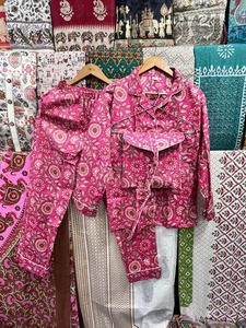 Bohemian Floral Block Print Pure Cotton Summer PJ Set Soft Indian Traditionally Styled <b>Pajama</b> Shirts Sleepwear <b>Matching</b> Floral - Product Image 3