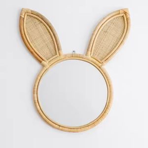 Joli miroir rond en bambou et rotin tissé en forme de lapin, miroir mural ou de table, décore la chambre des enfants - Product Image 1
