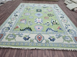 Alfombras Turcas Modernas Oushak Hechas a Mano con Lana, Suaves, Anudadas a Mano, Abstractas, Tamaños 8x10 pies, Colores Verdes de Alta Calidad para Cualquier Habitación - Product Image 2