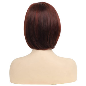 Peluca de Bob marrón Rubio mixto con flequillo para mujer, cabello sintético resistente al calor de aspecto Natural de 10 pulgadas para fiesta Borgoña - Product Image 3