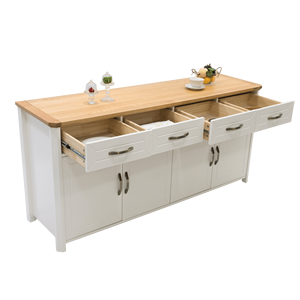 Modern <b>White</b> Sideboard <b>Cabinet</b> with Wood Top and Brass Handles for Kitchen <b>Storage</b> - Product Image 3