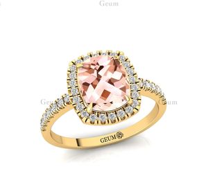 แหวนแต่งงานมอร์แกไนท์ธรรมชาติกันกระแทกยาวแหวนวาเลนไทน์ทอง14K ประดับเพชรธรรมชาติได้รับการรับรองจาก VVS IGI - Product Image 6