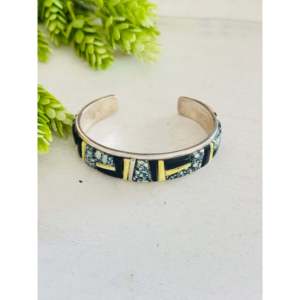 กำไลข้อมือวินเทจ Edison Yazzie Cobblestone ประดับด้วยหินหลายชนิดและเงินสเตอร์ลิง เครื่องประดับแฟชั่น - Product Image 1