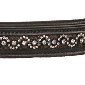 Bande de front de cheval rembourrée en cuir de selle épais noir ou marron plat canal vide conception personnalisée incrusté de cristaux d'argent de marque Bling - Product Image 5