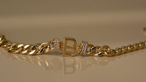 Pulsera de cadena de eslabones curvos para joyería de moda para mujer Letra "B" de oro real de 14K en pulsera Pulsera de diamantes - Product Image 2