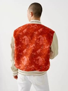 2024 Unisex Men's Custom Winter Varsity Jacket with Cow Leather Sleeves New Fashion <b>Stand</b> Collar Letterman Baseball Jacket - Product Image 6