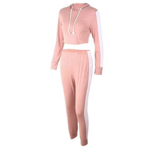 Custom OEM señora recortada Sudadera con capucha con pantalones Jogger Running 2 piezas Set Primavera Mujer 2 piezas Set Moda Casual - Product Image 5