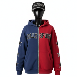 เสื้อฮู้ดซิปผ้าฟลีซคอตตอนพรีเมียมสำหรับผู้หญิง 320 GSM ดีไซน์แผงสีคู่ ประดับคริสตัลแบบ Hotfix โลโก้สั่งทำพิเศษ เสื้อฮู้ดซิปแบบพื้นฐาน - Product Image 6