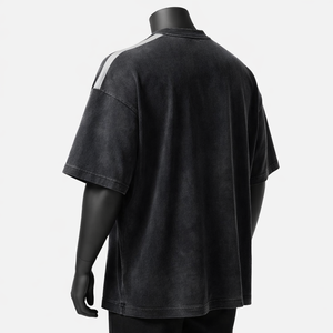 Camiseta de manga corta de algodón con rayas lavadas de gran tamaño para hombre, estilo vintage, streetwear, casual, a la moda, con cuello tipo ringer. - Product Image 6