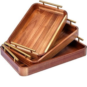 Plateau de service en bois massif personnalisé, plateau de service d'eau carré de mariage, plateau de service de nourriture pour les fêtes intérieures, plateau de service de nourriture pour le café de jus - Product Image 6