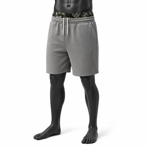 Pantalones Cortos Deportivos de Malla Gris para Hombre, Personalizados, OEM ODM, Cintura Elástica con Cordón Ajustable, Estilo Camuflaje - Product Image 4