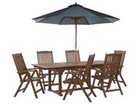 Ensemble de salle à manger de jardin moderne en teck massif Berliani pour 6 personnes, avec parasol, design pliable portable, pour hôtel, villa, parc
