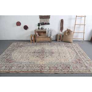Vintage Large Rug, 6.9x10 ft Turkish Rug, <b>Red</b> <b>Wool</b> Rug - Product Image 3