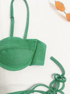 Ensemble de bikini 2 pièces pour femme de haute qualité, personnalisé, avec strass, dentelle à franges, col halter, tissu éponge, maillot de bain - Product Image 4