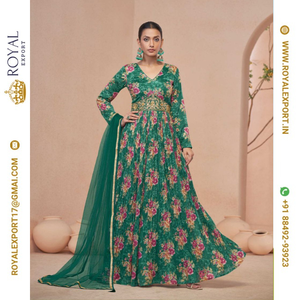 Lancement de Blissful Floral Print Work Anarkali Suit Heavy Party Wear Collections Wholesaler Par Royal Export In Surat Gujarat - Product Image 2