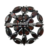 Broches élégantes en argent sterling avec pierre précieuse grenat de style floral, bijoux de mariage pour femmes, grenat naturel de haute qualité