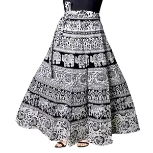 Algodão das mulheres Jaipuri Sanganeri Imprimir Moda Saia Envoltório Em torno Maxi Saia Mandala Mão Bloco Rajasthani Long Fashion Saia