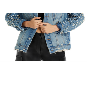 Chaqueta Vaquera Exclusiva Azul con Adornos, Estilo Desgastado, Corte Holgado, Técnica Lavada, Logotipo Bordado, Estampado Casual para Verano y Otoño - Product Image 6