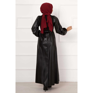 Robe en cuir boutonnée sur le devant Noir - Product Image 3