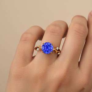 Anillos de lujo hechos a mano con diseño delicado de diamantes reales y tanzanita, diseño de lujo, joyería fina, anillos de oro macizo de alta calidad - Product Image 2