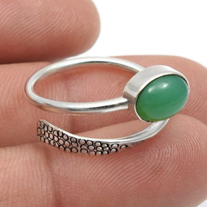 92.5 Sterling Silver Wedding <b>Rings</b> with Natural <b>Green</b> Chrysoprase Cabochon Gemstone Best for Wedding & Anniversary Gift Bulk OEM - Product Image 3