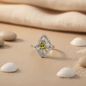 Women's 925 Silver Boho <b>Ring</b> with Peridot Gemstone 14K Gold & Rhodium Plated Setting Technology for <b>Wedding</b> - Product Image 1