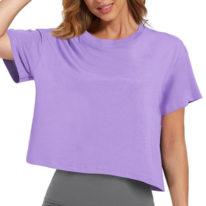 Custom summer crop <b>tops</b> for women breathable gym workout wear oem fitness activewear with logo and private label options - Product Image 3