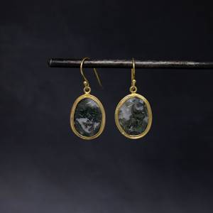 Boucles d'oreilles à la mode pour femmes en argent sterling 925 plaqué or avec mousse Agate Gemstone Forme ovale Joli design pour les filles - Product Image 4