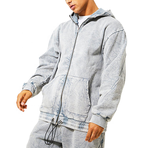 Streetwear Vintage Hommes Acid Wash Survêtement 100% Coton Biologique Imprimé Personnalisé Unisexe Zipper Up Hoodie Set Acid Wash Tracksuits - Product Image 5