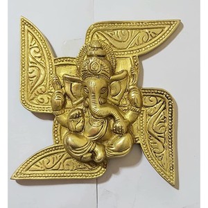 Tenture murale en laiton avec croix gammée Ganesh Idol Ganesha Statue Ganpati Murti pour la décoration intérieure - Product Image 2