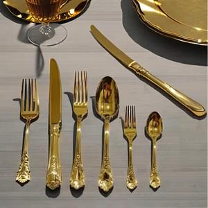 Couverts de table en acier inoxydable plaqué or de haute qualité de style luxueux couverts en métal durables manche en acier pour les fêtes - Product Image 1